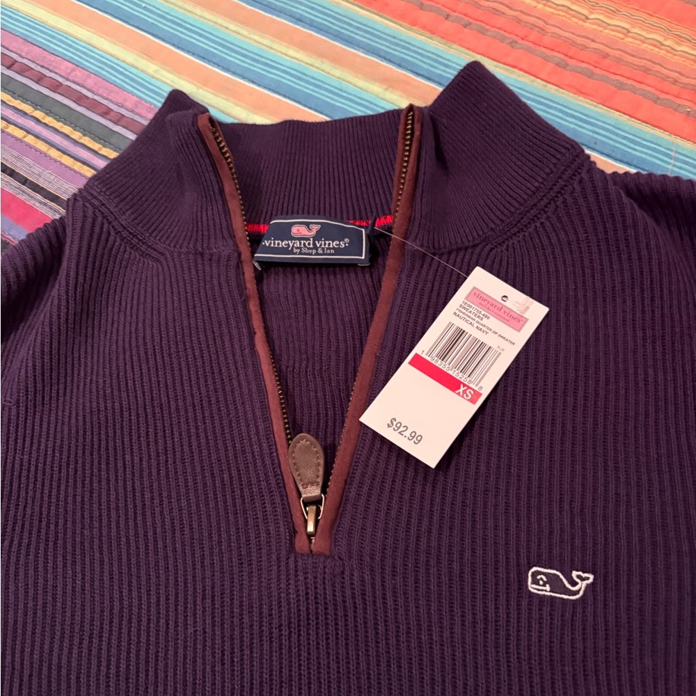 Vineyard Vines Men's Quarter Zip Sweater in Dark Navy
